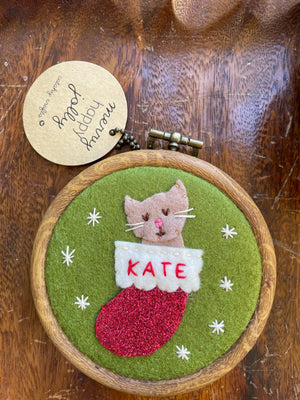 Cat in Stocking Personalized Hoop Ornament
