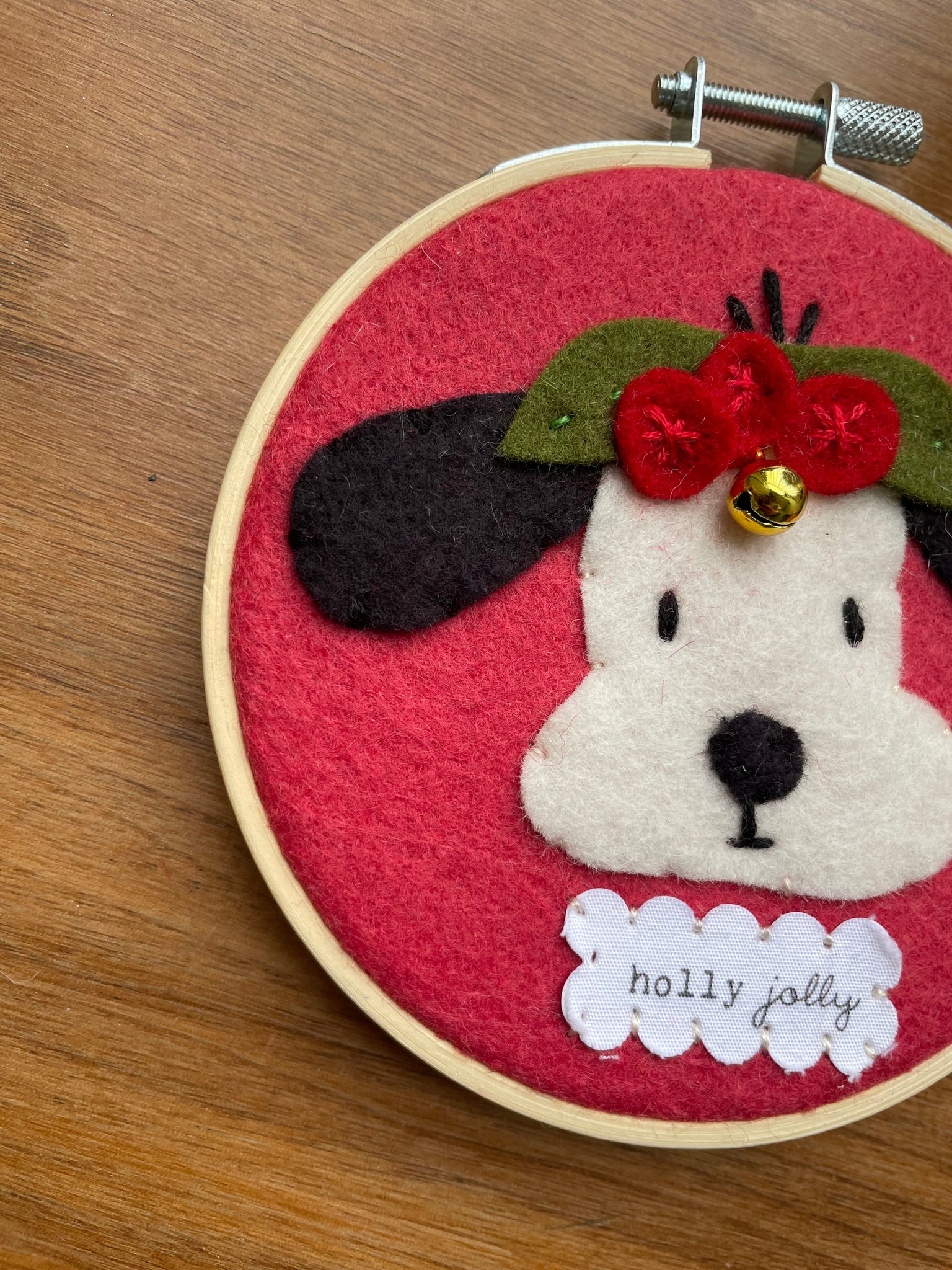 "Holly Jolly" Dog Hoop Ornament with Jingle Bell