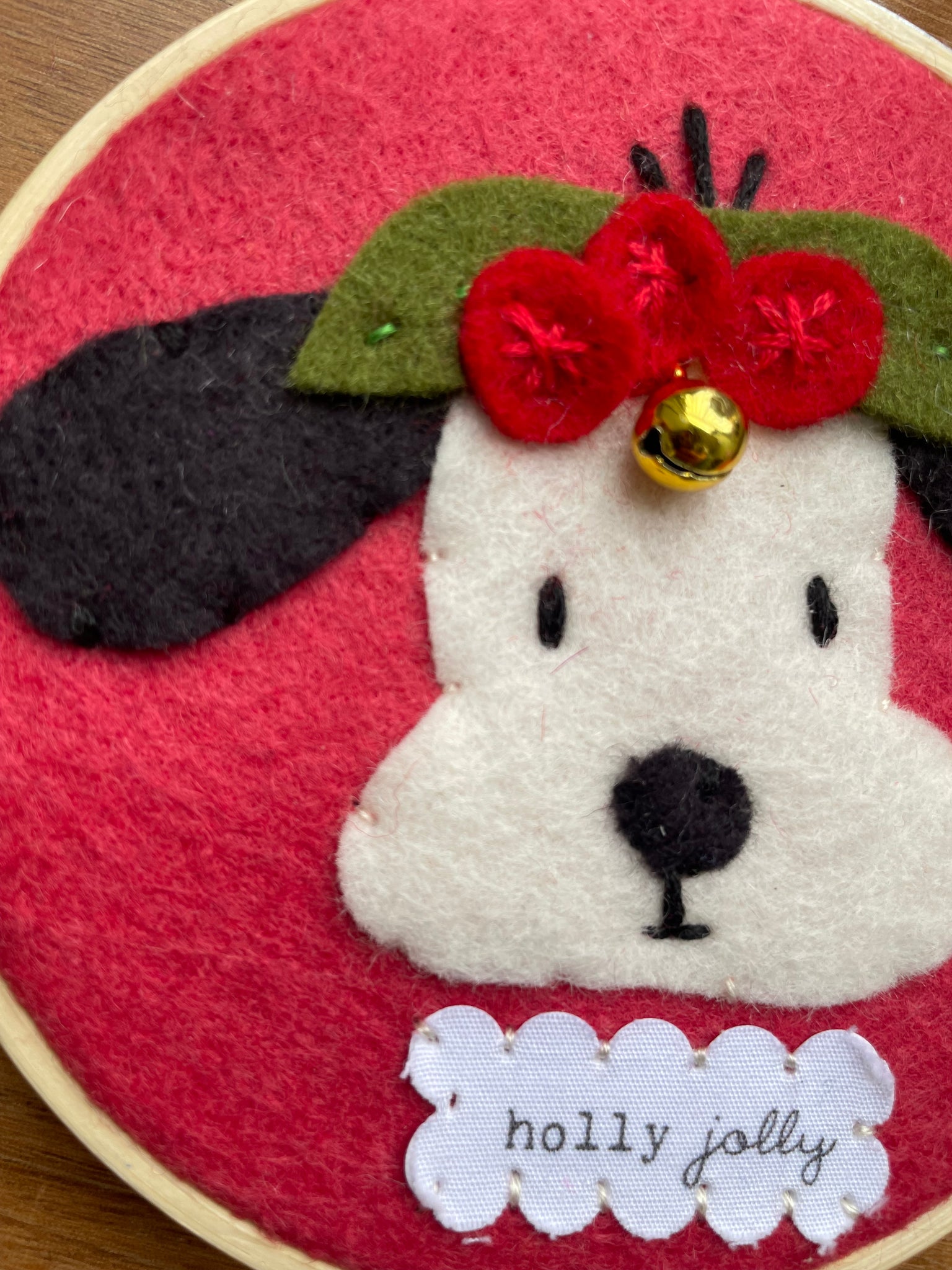"Holly Jolly" Dog Hoop Ornament with Jingle Bell