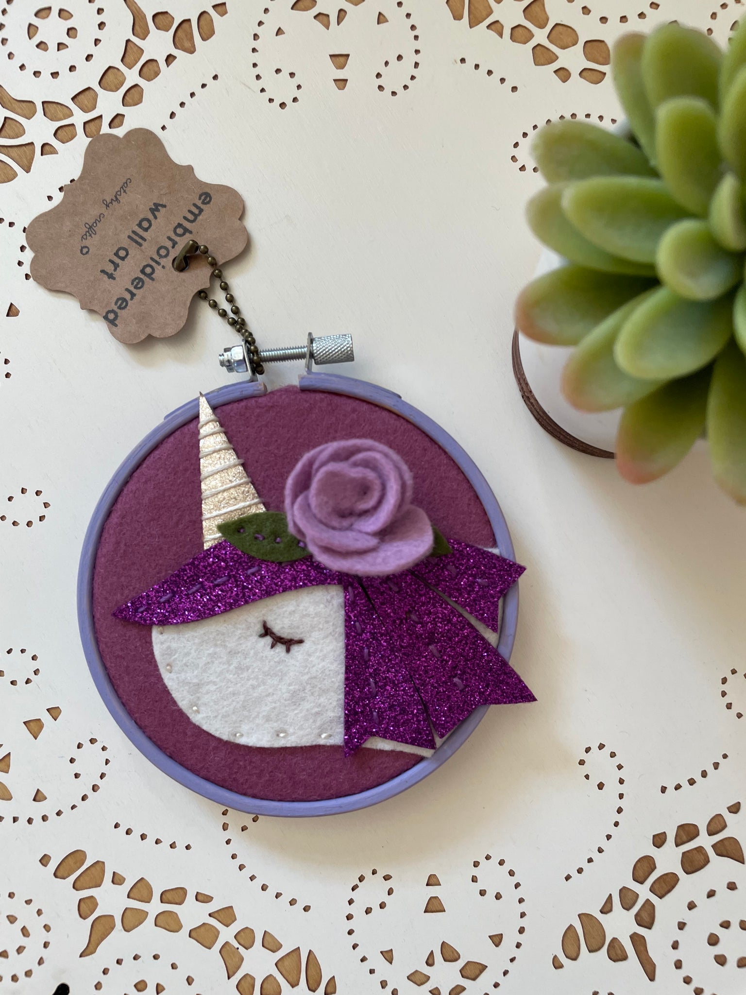 Purple Unicorn Embroidery Hoop Art