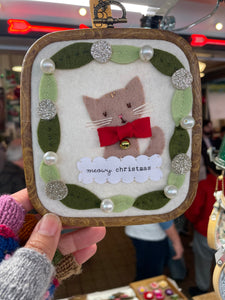 meowy christmas embroidery hoop with rectangular hoop