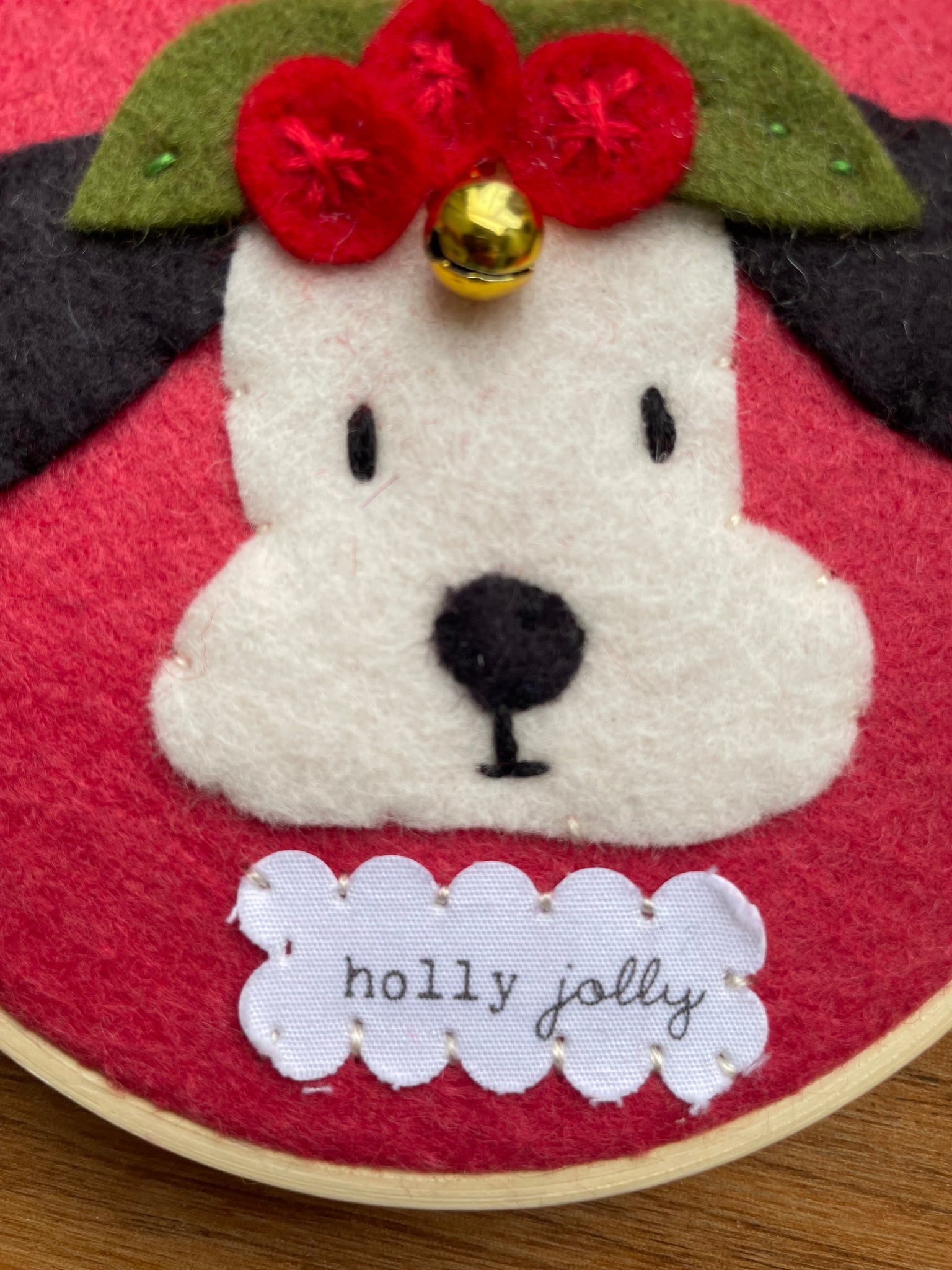 "Holly Jolly" Dog Hoop Ornament with Jingle Bell