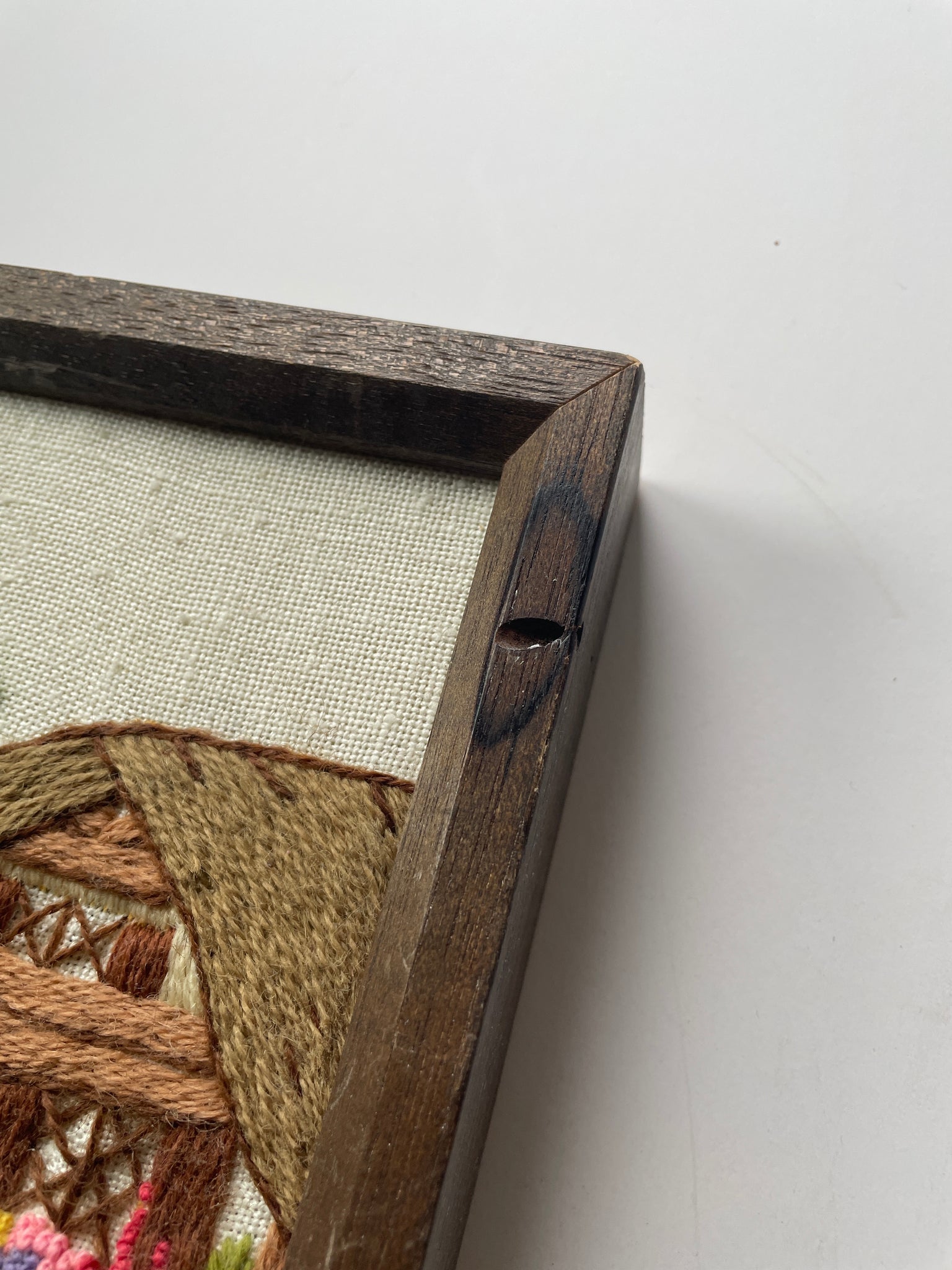 Vintage Hand-embroidered Cottage Scene Wall Art