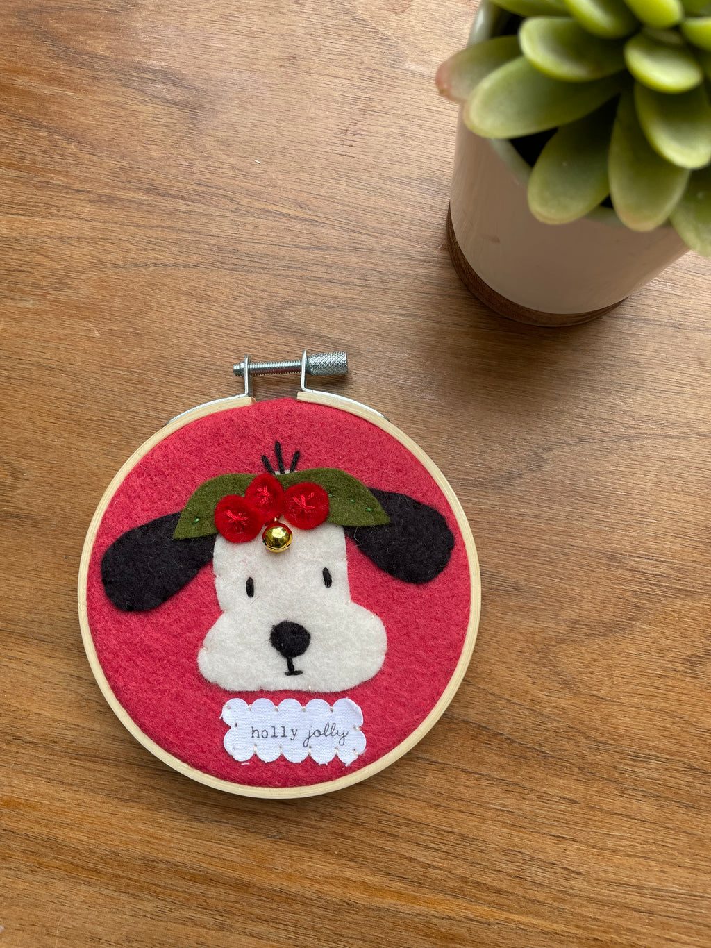 "Holly Jolly" Dog Hoop Ornament with Jingle Bell