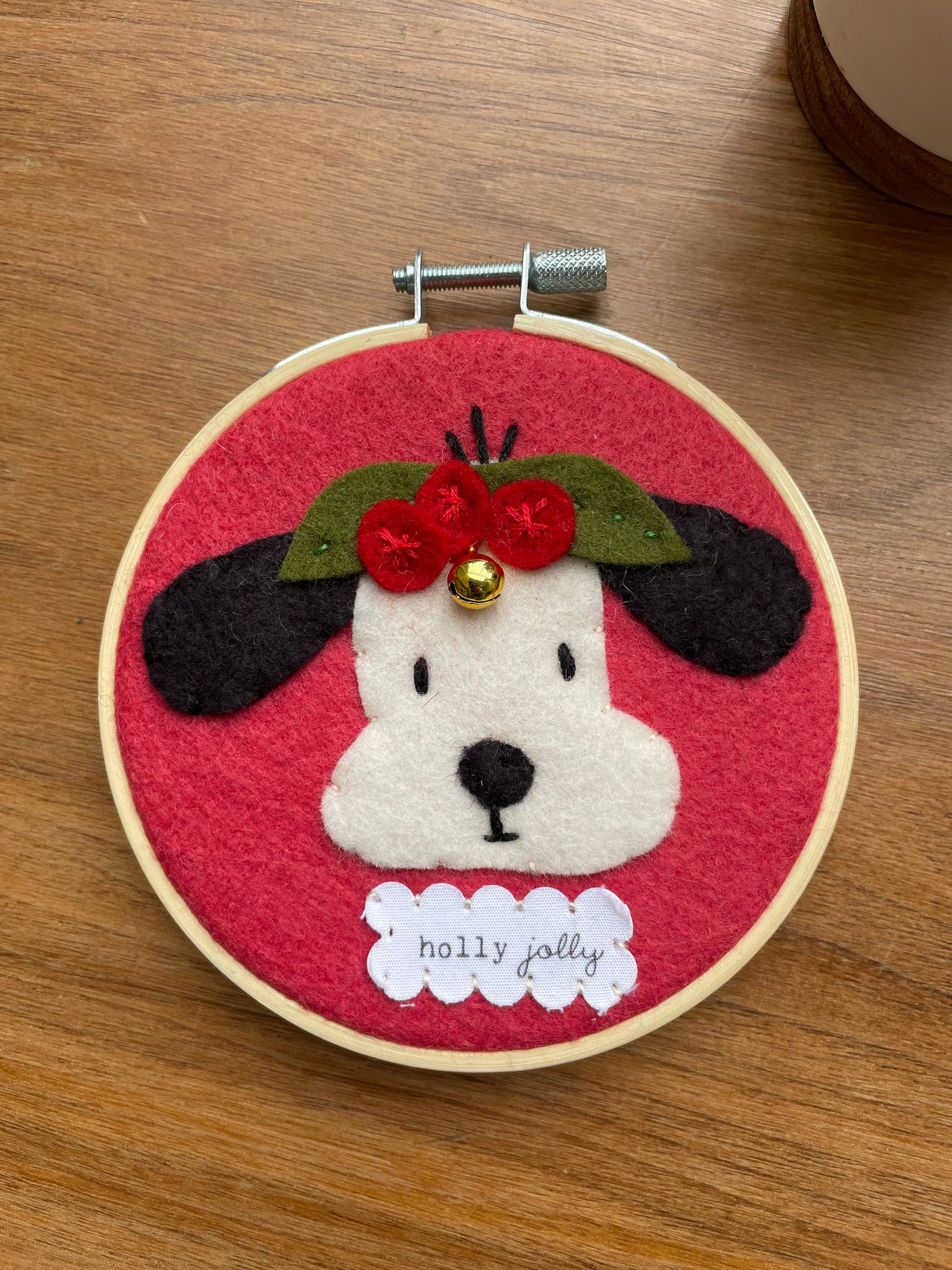 "Holly Jolly" Dog Hoop Ornament with Jingle Bell