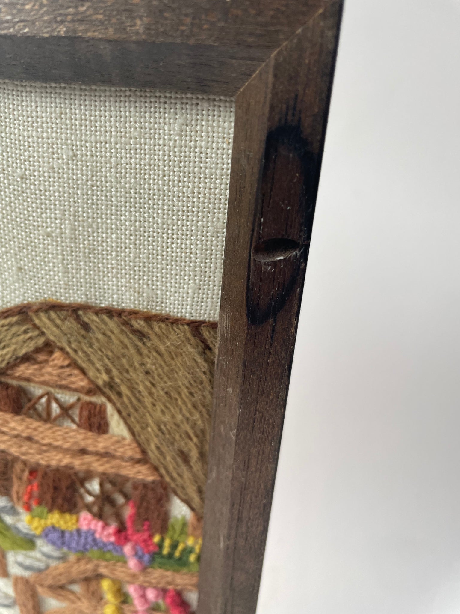 Vintage Hand-embroidered Cottage Scene Wall Art