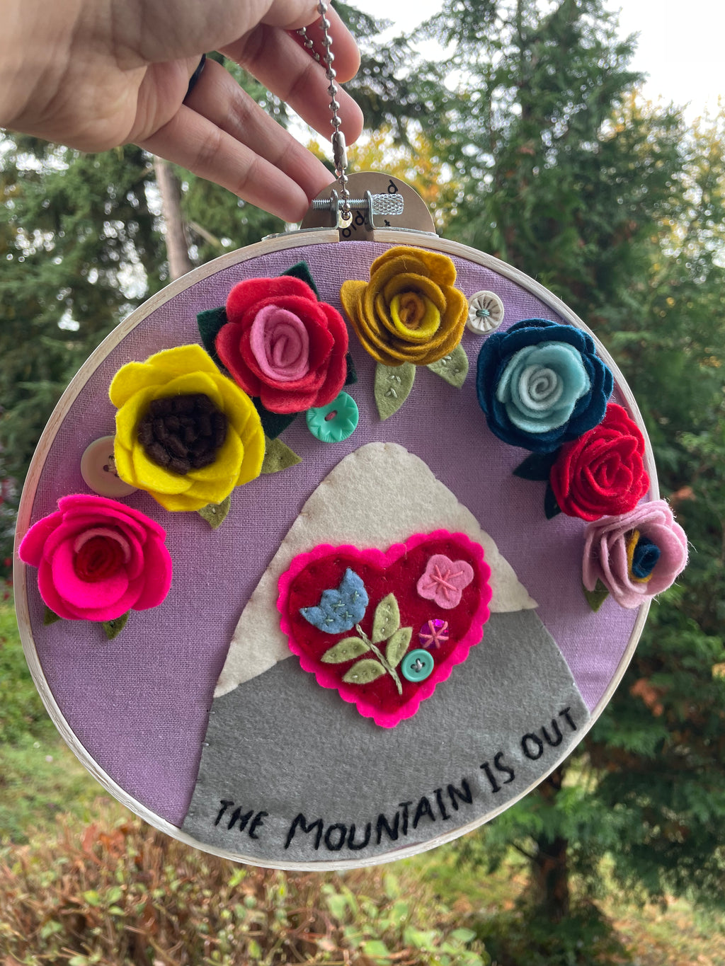 The Mountain Is Out - custom 10-inch hoop for Nora