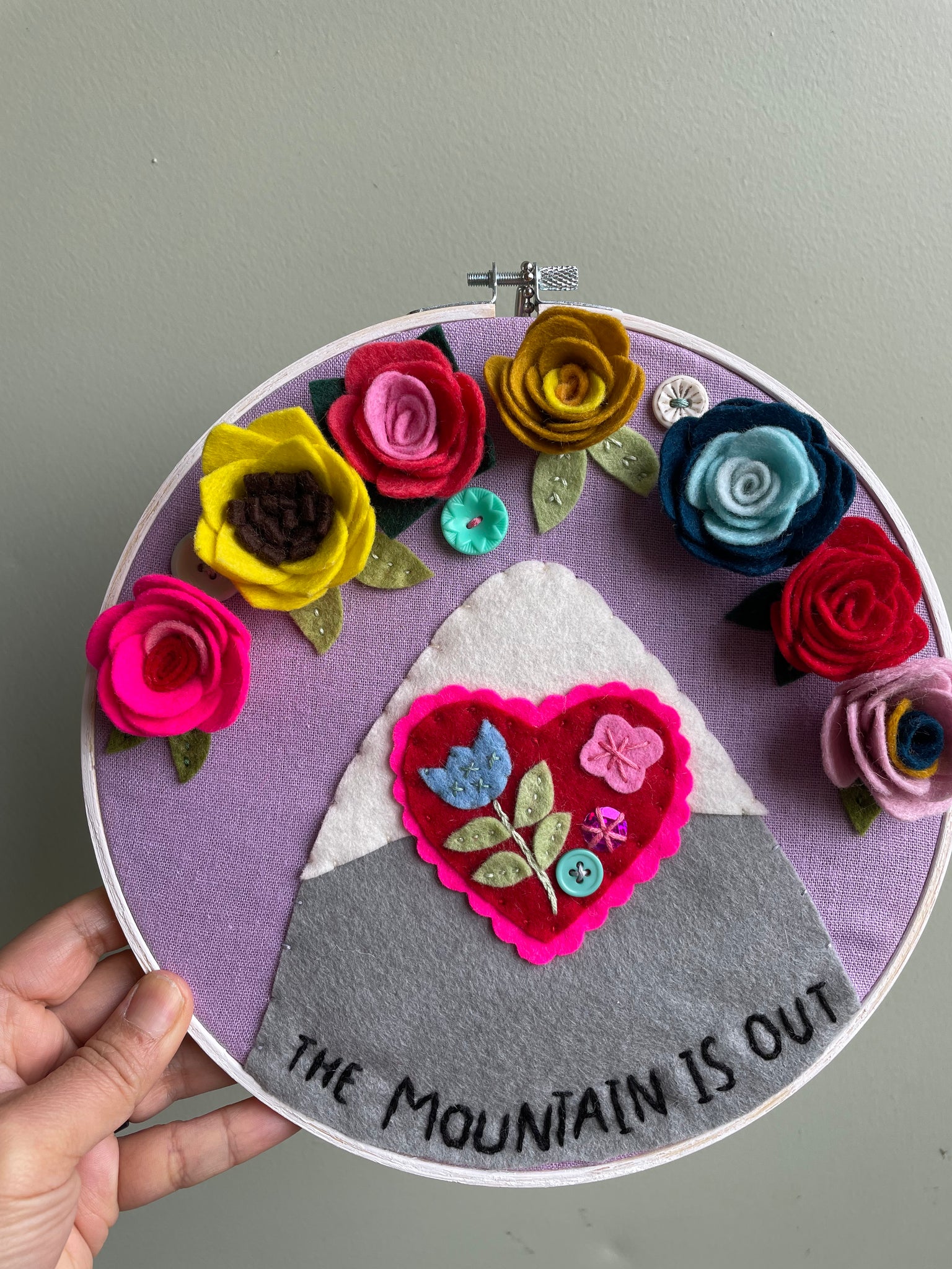 The Mountain Is Out - custom 10-inch hoop for Nora