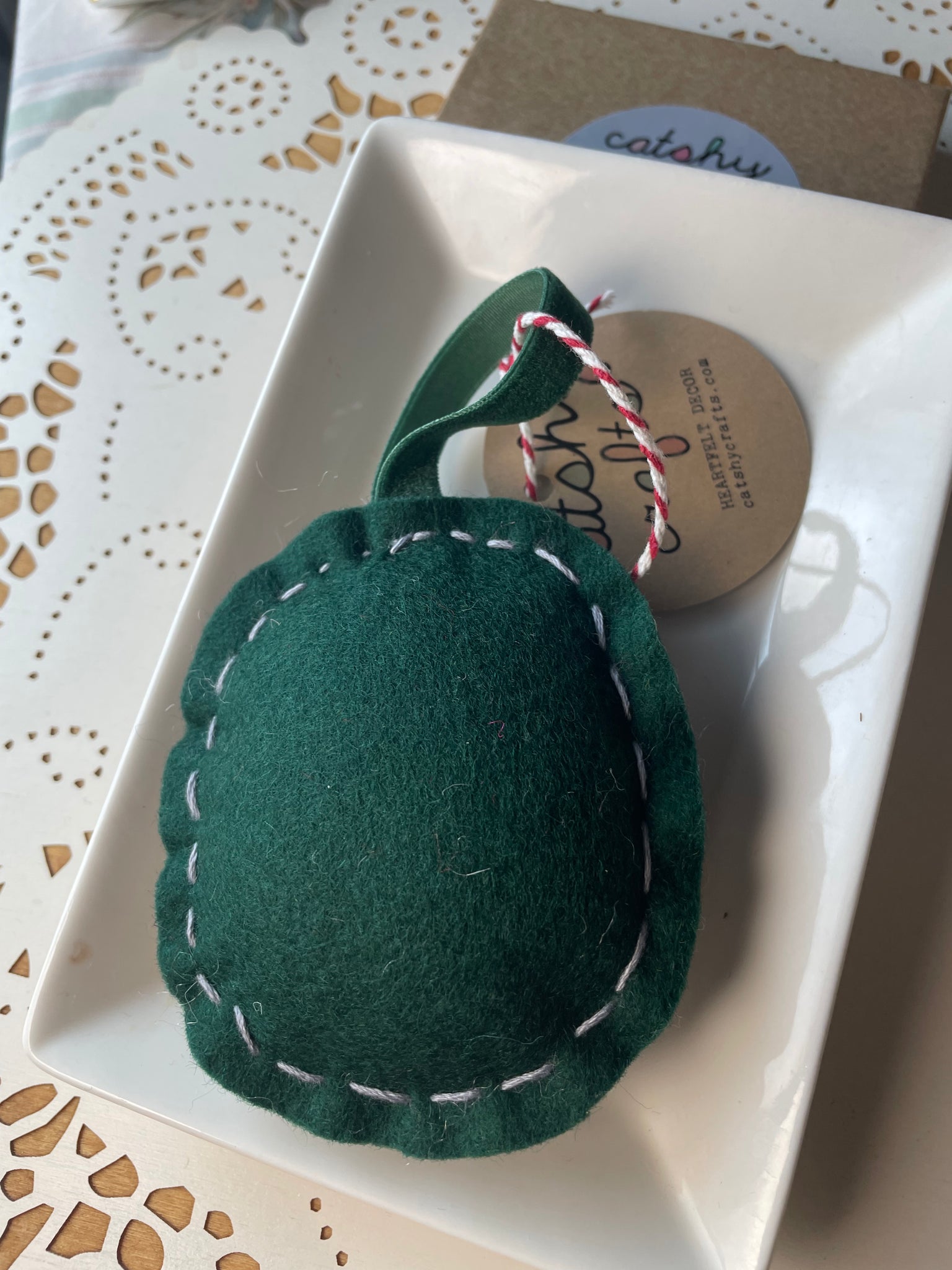 Puffy Cat in Santa Hat Felt Ornament