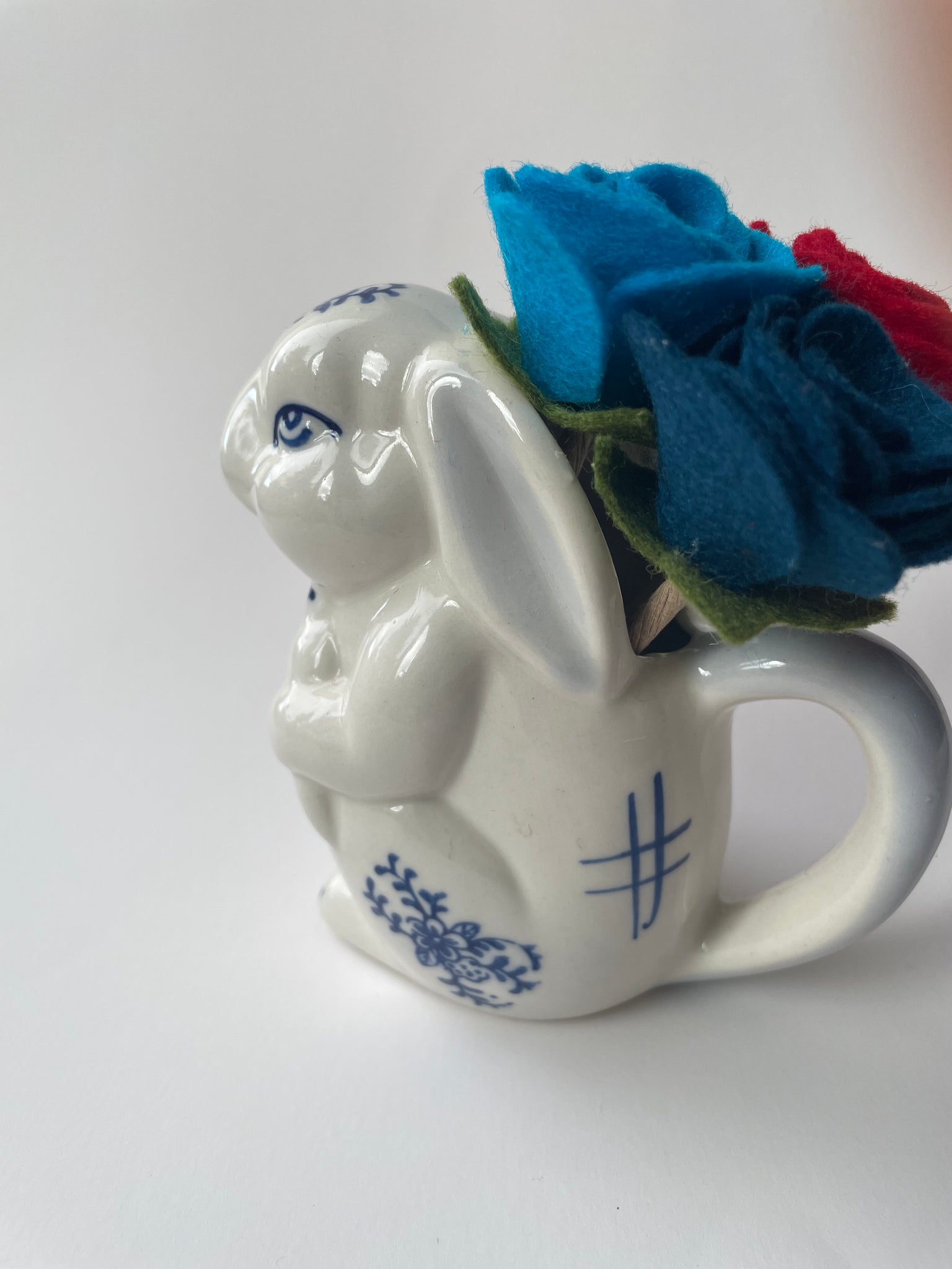 Vintage Blue and White Bunny Creamer or Bud Vase