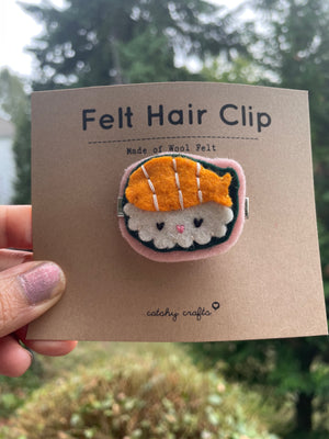 Handmade Felt Hair Clip : Salmon 🍣 Sushi