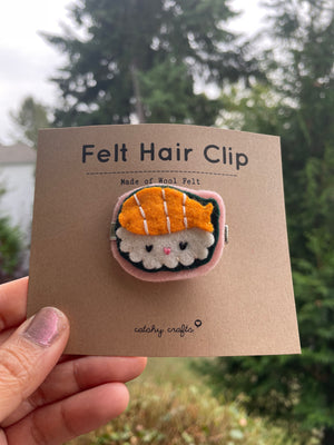 Handmade Felt Hair Clip : Salmon 🍣 Sushi