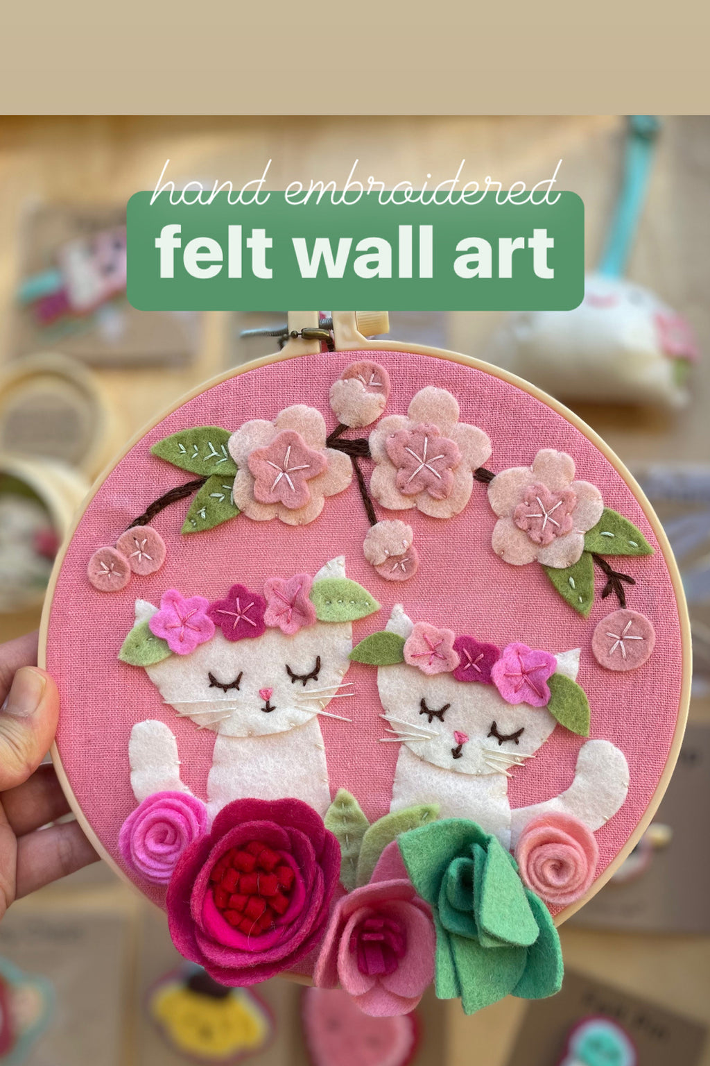 Kate's Order: Two Kitties under Cherry Blossoms + 8 Felt Magnets