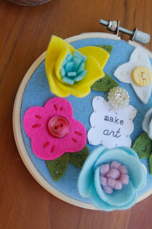 "make art" floral embroidery hoop art