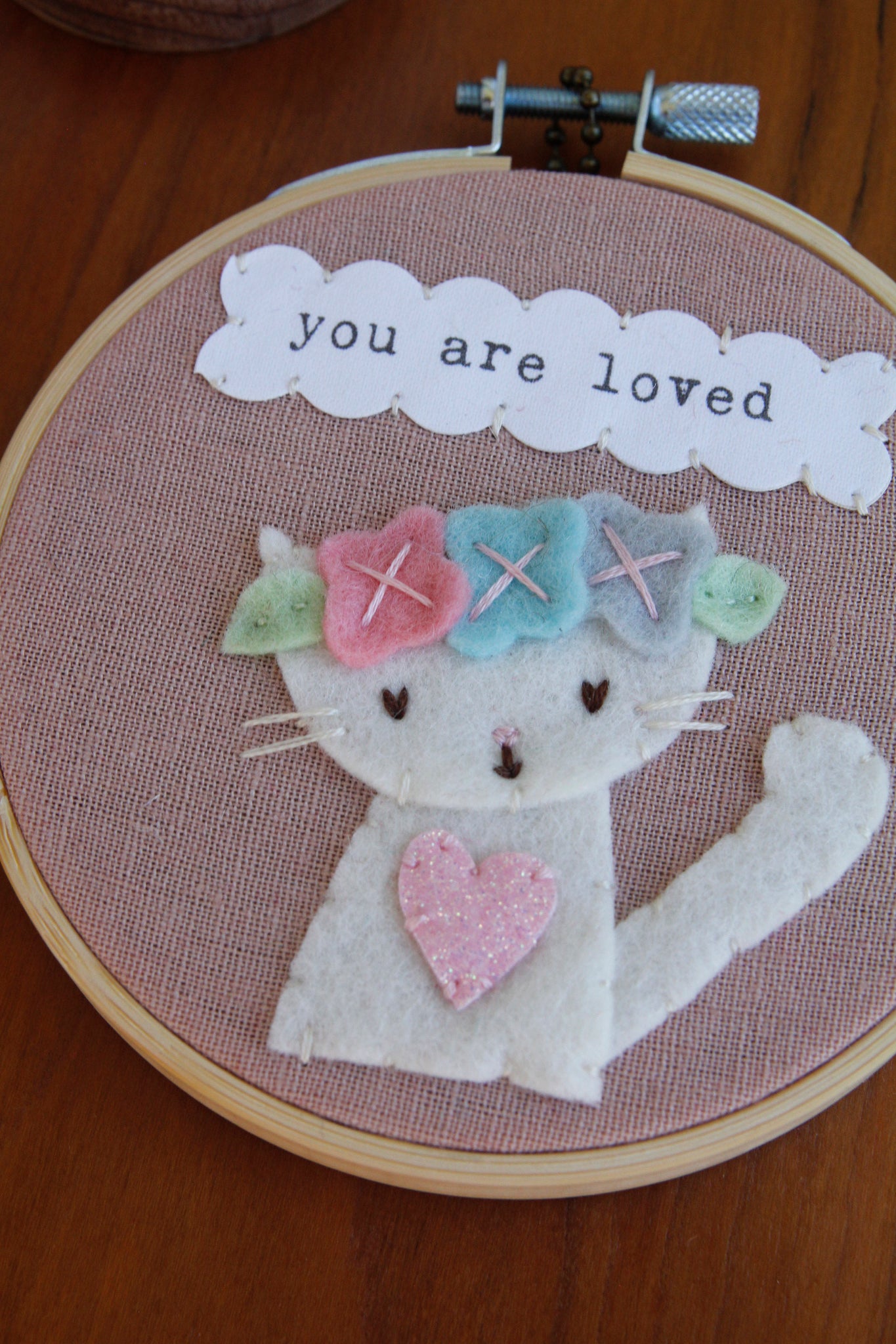 "you are loved" cat with flowers original art