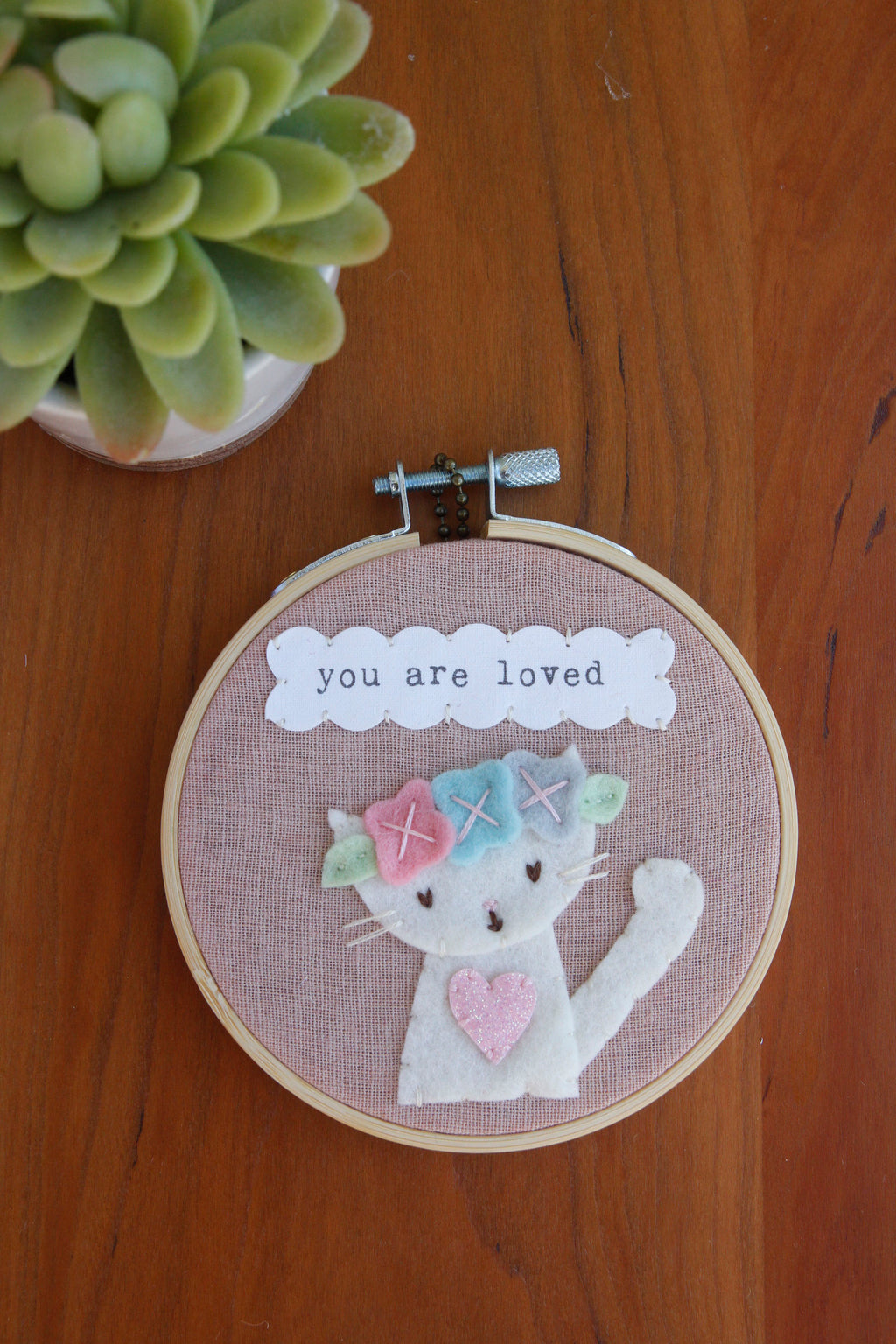 "you are loved" cat with flowers original art