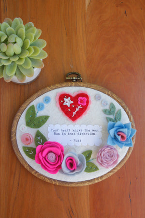 "your heart" ORIGINAL felt wall art with handmade felt flowers