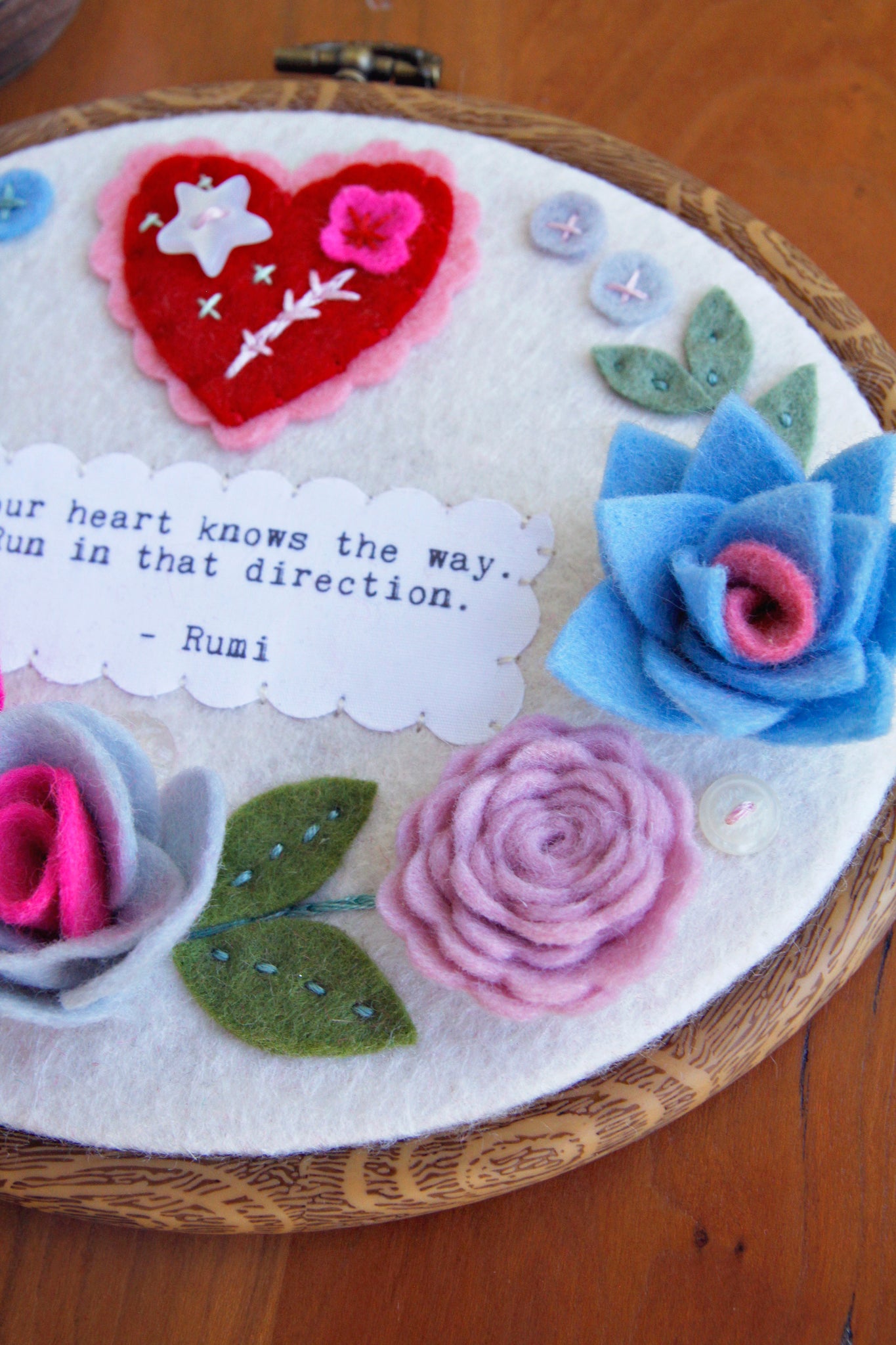 "your heart" ORIGINAL felt wall art with handmade felt flowers