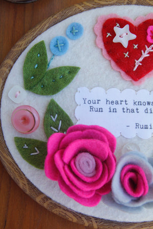 "your heart" ORIGINAL felt wall art with handmade felt flowers