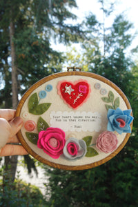 "your heart" ORIGINAL felt wall art with handmade felt flowers