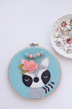 Racoon Party Embroidery Hoop Art