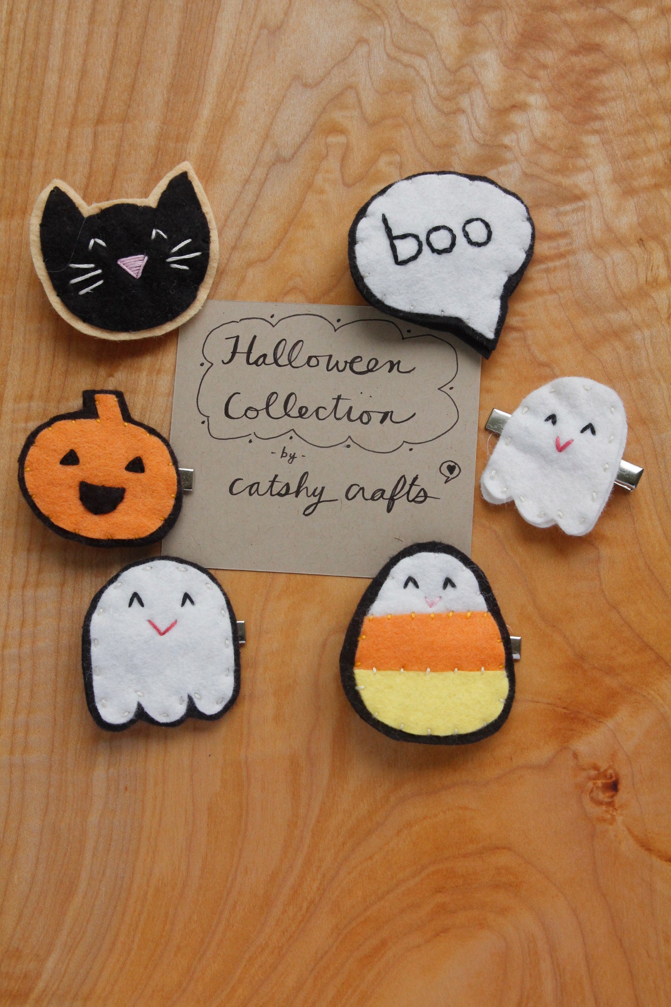 Halloween Hand-embroidered Felt Hair Clips – Catshy Crafts