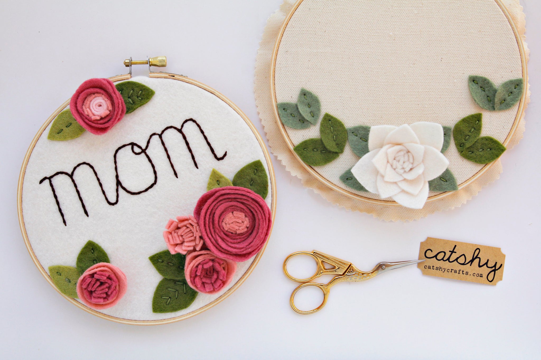 Mom Personalized Embroidery Hoop Art with Pink Flowers