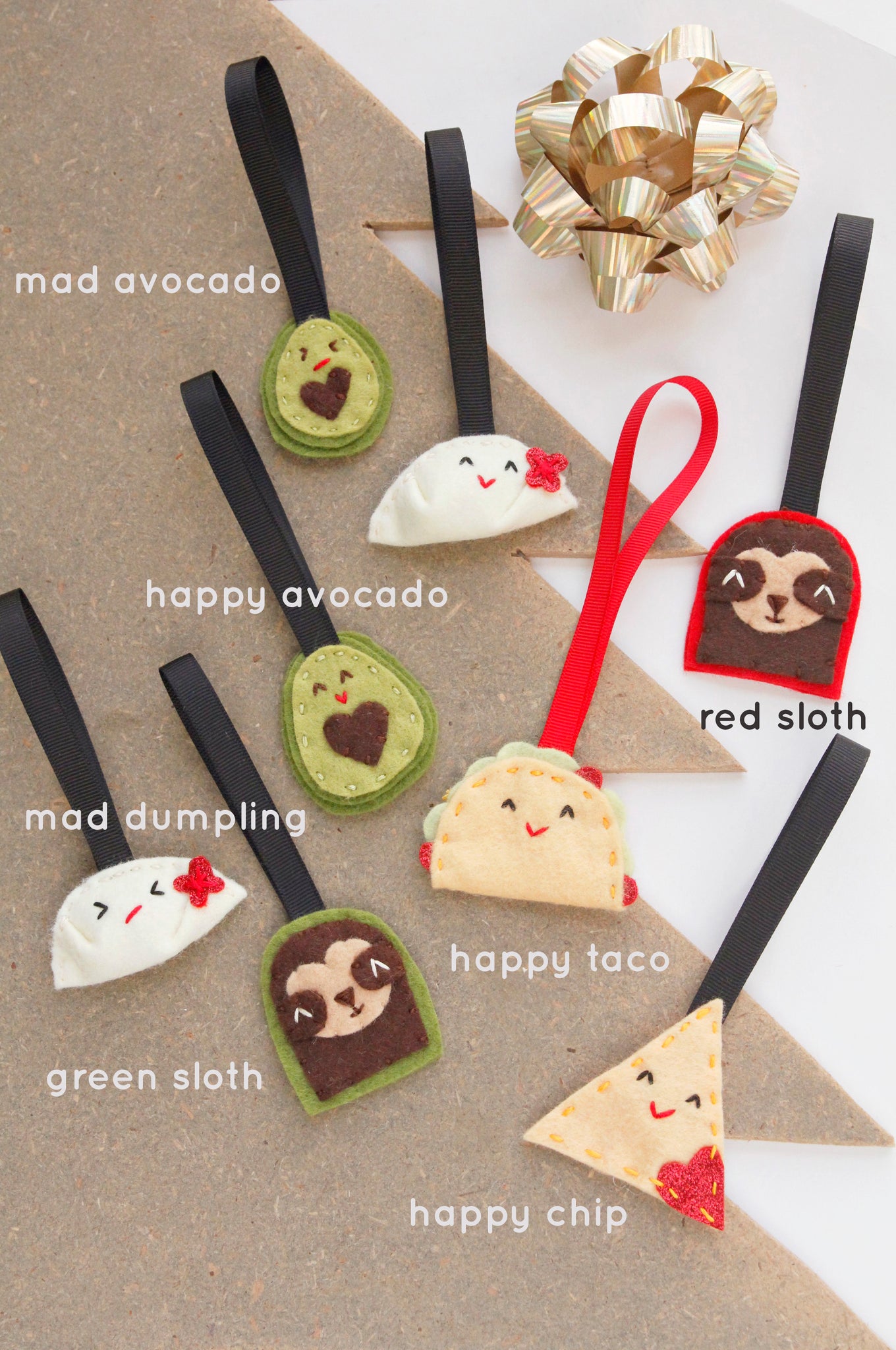Felt Christmas Ornaments - Dumpling, Taco, Avocado, Chip or Sloth