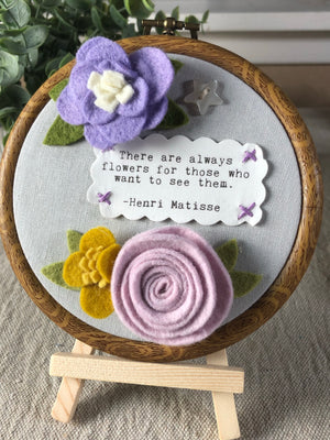 Custom "You Are Enough" Hoop Art with Purple, Mustard and Pale Lilac Felt Flowers for Lauren