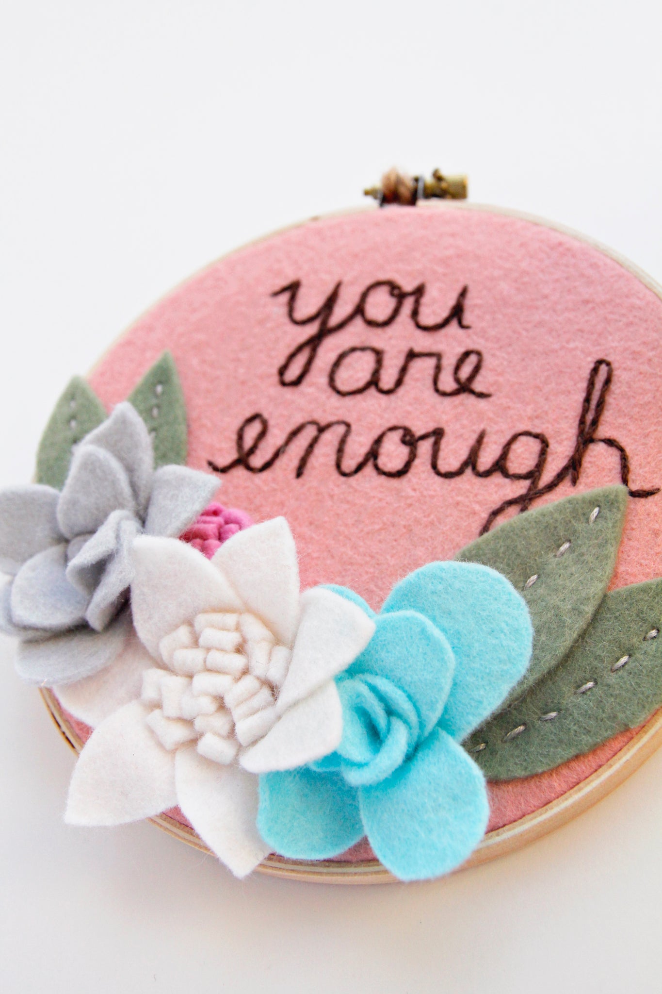 You Are Enough Felt Embroidered Wall Art with Felt Flowers