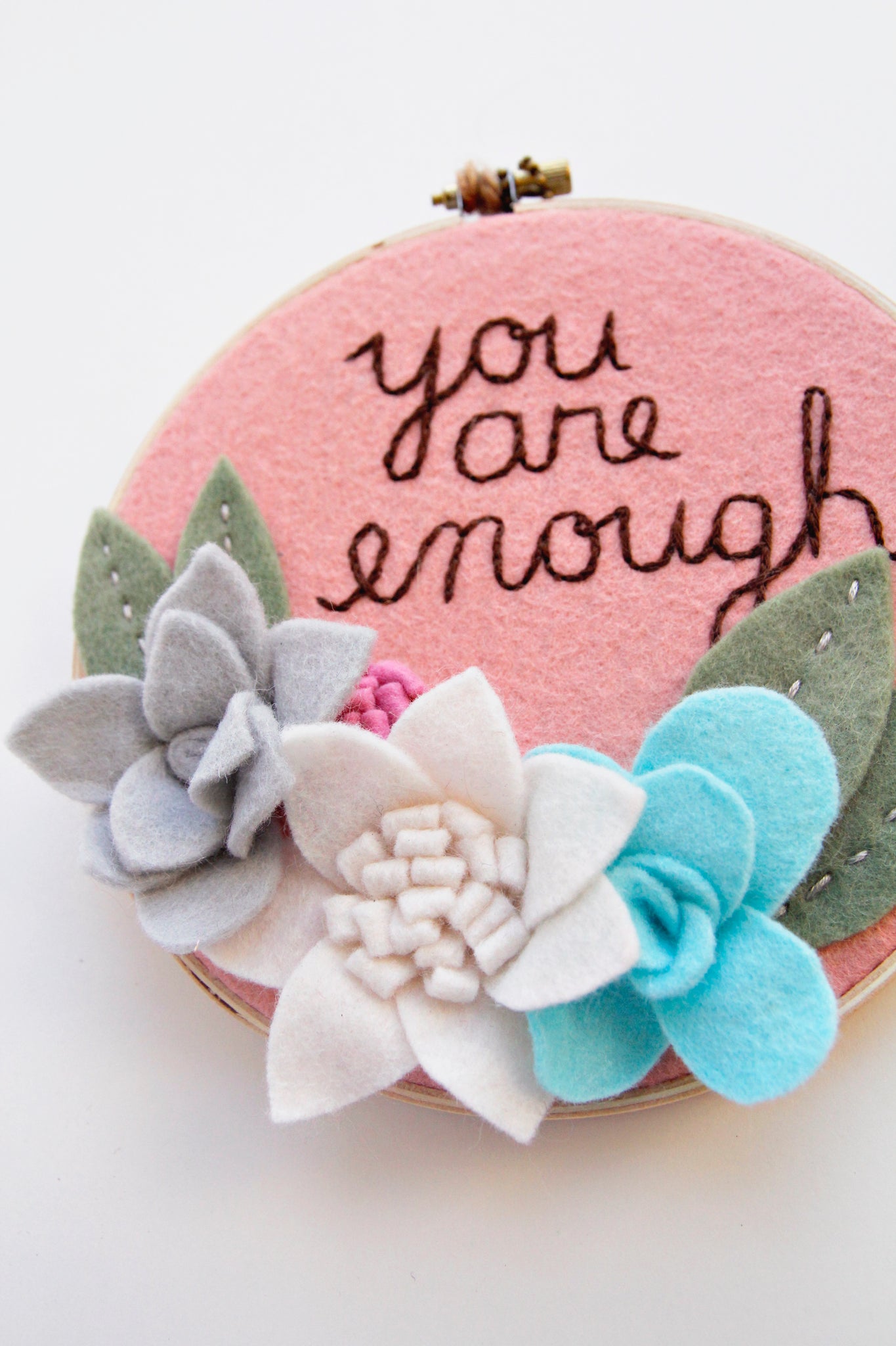 You Are Enough Felt Embroidered Wall Art with Felt Flowers